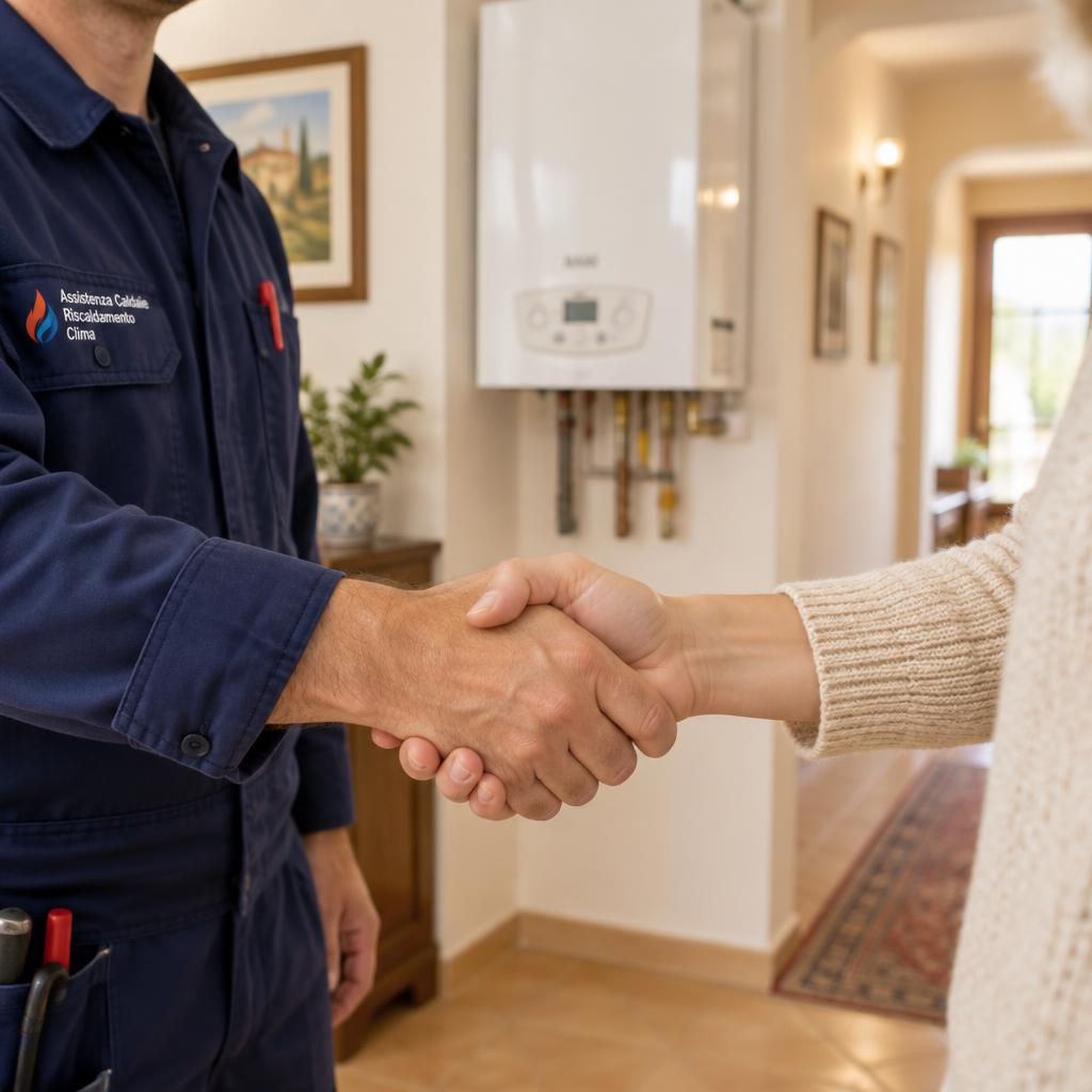 Stretta di mano tra il tecnico e il cliente a fine intervento